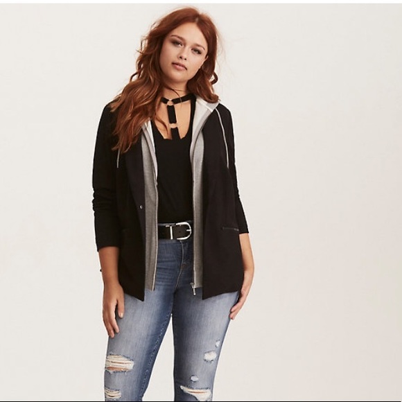 torrid Jackets & Blazers - Torrid PONTE & FRENCH TERRY LAYERED HOODED BLAZER
